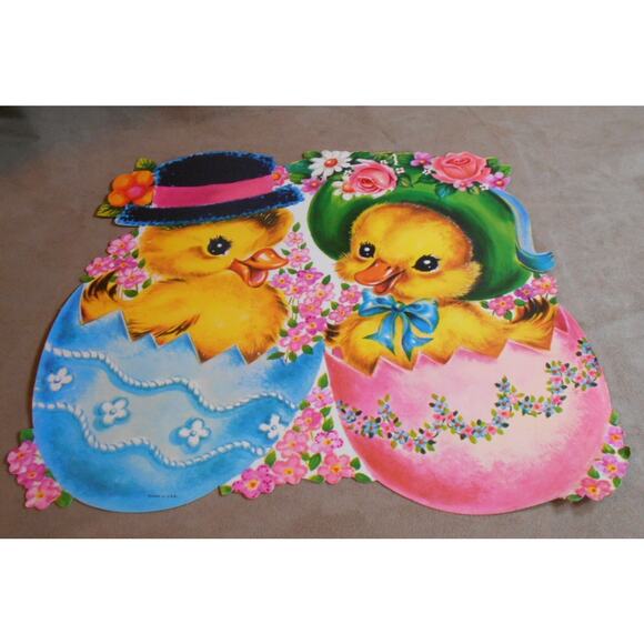 Vintage Easter Die-Cut Ducklings in Eggs Duck 12" x 14" Spring - Picture 2 of 6